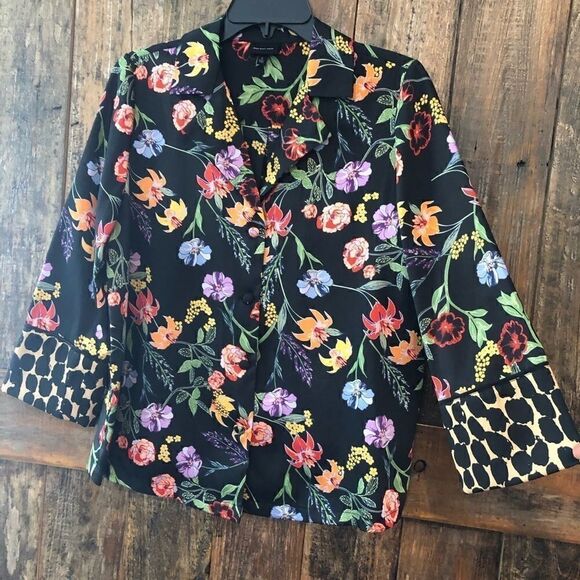 WWW Sz S Black Floral Oversized Relaxed Fit Lounge Casual Top - Picture 8 of 8